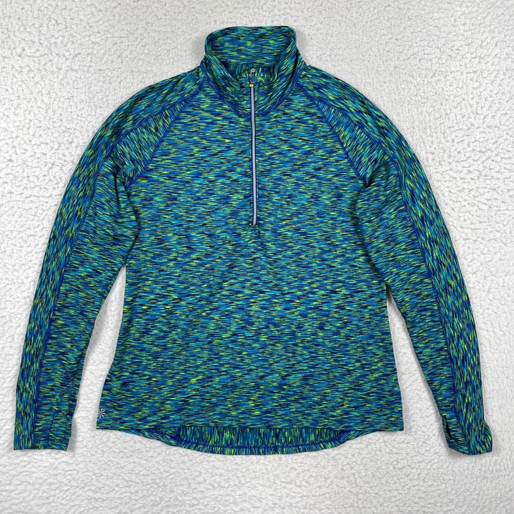 Athleta Pullover Womens XL Blue Green Space Dye Quarter Zip Thumbholes Active